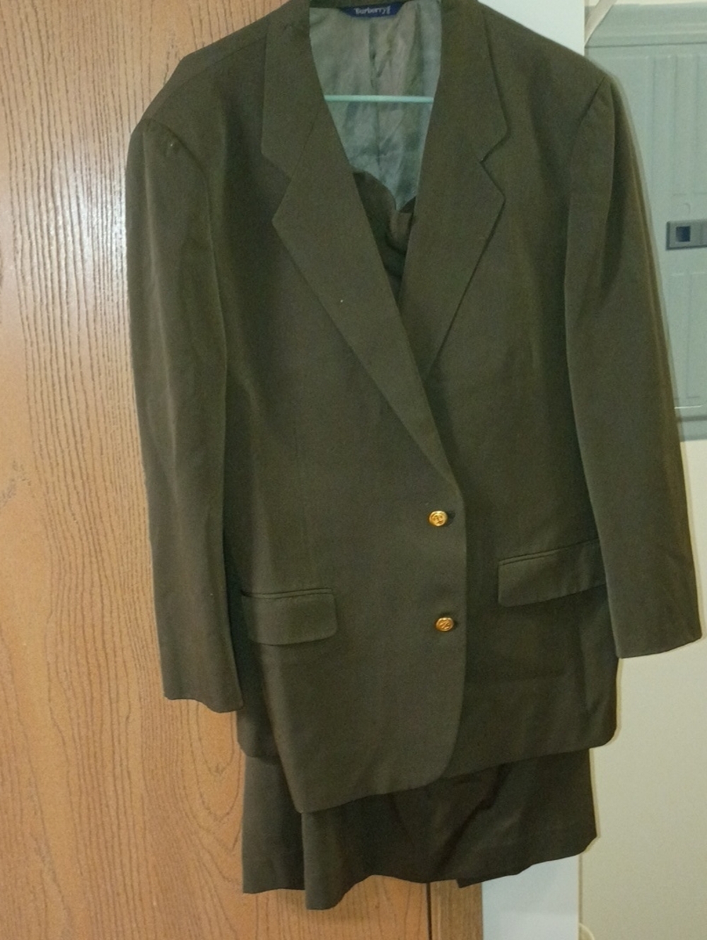 Burberry Olive Green Womens Two-Button Blazer with Gold Buttons